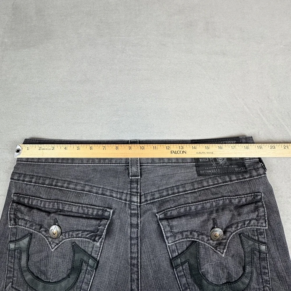 Vintage True Religion Jeans Mens 36 Gray Black Leather Logos Billy Y2K 2000s